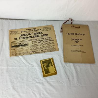 Lot. 6371. Authentic Photograph of Jackie & Jack (John) Kennedy, 1915 Calendar, Newspaper Article of Lindbergh