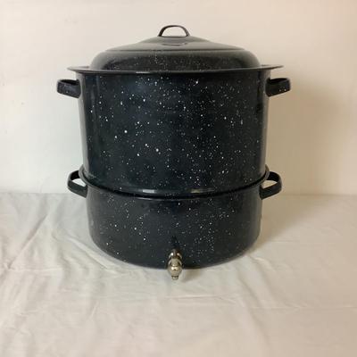 Lot. 6373. Large Enamel Covered Steamer Pot with Drain Spout