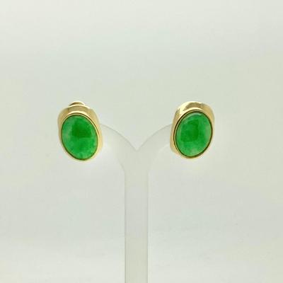 #8265 14K Yellow Gold Jade Earrings