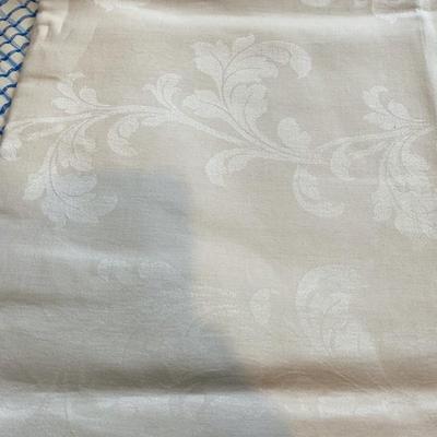 Vintage white Damask Table Cloth