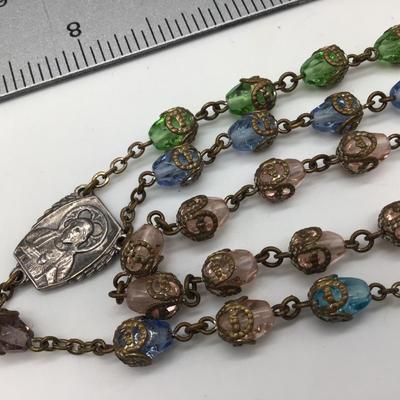 Beautiful Vintage Rosary Glass Blue ,Pink ,Green, Baby Blue light Purple