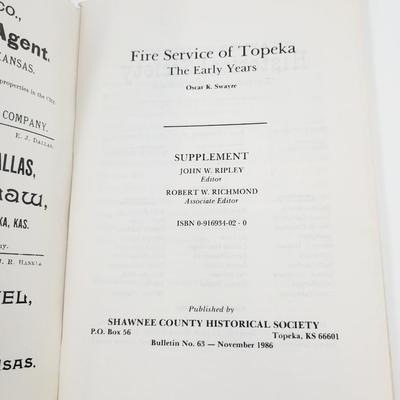 SHAWNEE COUNTY HISTORICAL SOCIETY BULLITEN #63 FIRE SERVICE