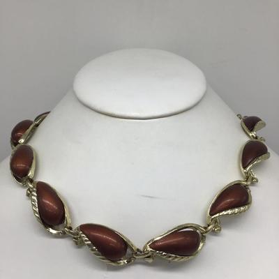 Vintage Chocolate Brown Gold Tone Necklace