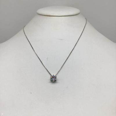 Beautiful Cubic Zirconia Pendant and Chain. Silver Plated