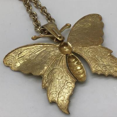 Vintage Enamel Butterfly Pendant and Chain