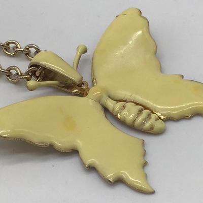 Vintage Enamel Butterfly Pendant and Chain