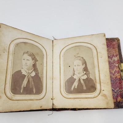 ANTIQUE PHOTO ALBUM W/ PHOTOS - MANY TIN TYPE