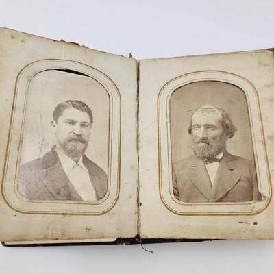 ANTIQUE PHOTO ALBUM W/ PHOTOS - MANY TIN TYPE