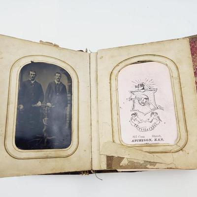 ANTIQUE PHOTO ALBUM W/ PHOTOS - MANY TIN TYPE