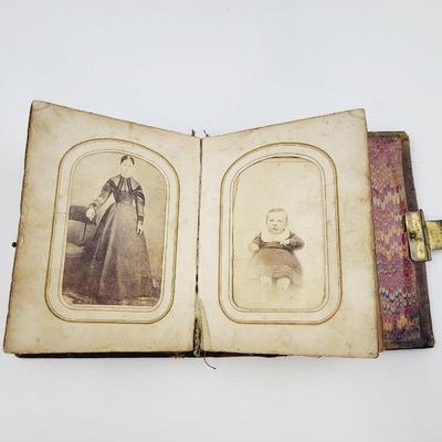 ANTIQUE PHOTO ALBUM W/ PHOTOS - MANY TIN TYPE
