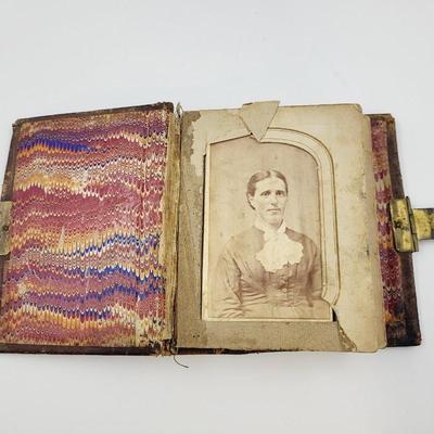ANTIQUE PHOTO ALBUM W/ PHOTOS - MANY TIN TYPE