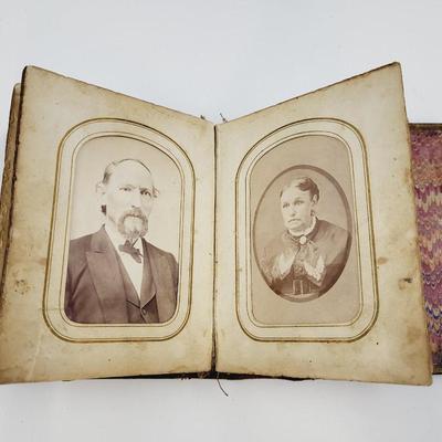 ANTIQUE PHOTO ALBUM W/ PHOTOS - MANY TIN TYPE