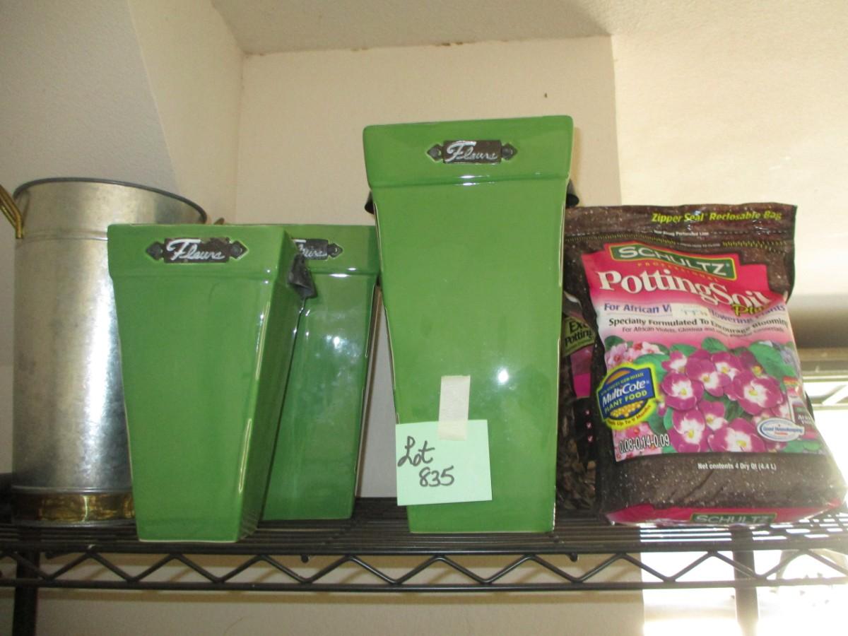 Green Flower Vases/Potting Soil