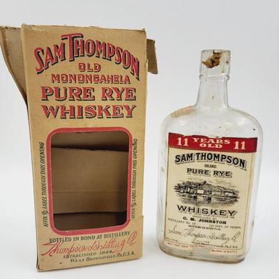 OLD COLLECTORS SAM THOMPSONWHISKEY BOTTLE W/ BOX
