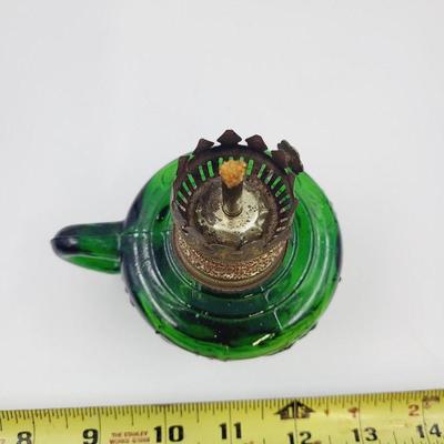 SMALL GREEN GLASS OIL LAMP