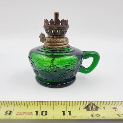 SMALL GREEN GLASS OIL LAMP