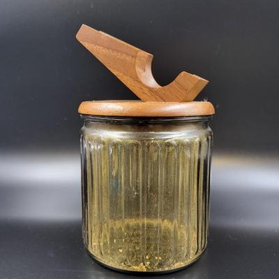 GLASS W/ WOOD TOP TOBACCO JAR