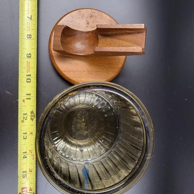 GLASS W/ WOOD TOP TOBACCO JAR