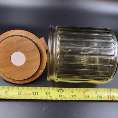 GLASS W/ WOOD TOP TOBACCO JAR