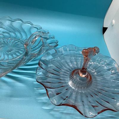 Depression glass candy dish & Fostoria