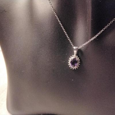 ROSS SIMONS Amethyst & Diamond Accent Pendant 18" 925 Necklace