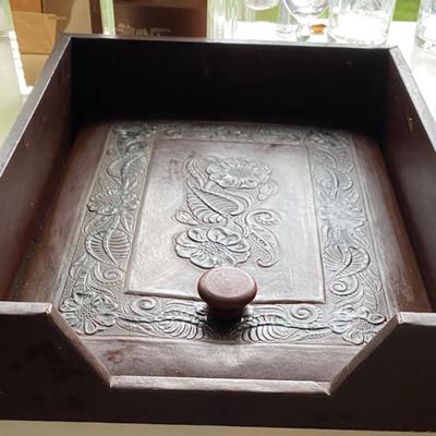 Antique  Leather Tooled Desk Box
