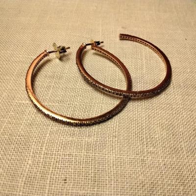 14k Rose Gold Diamond Hoop Earrings 14k/925