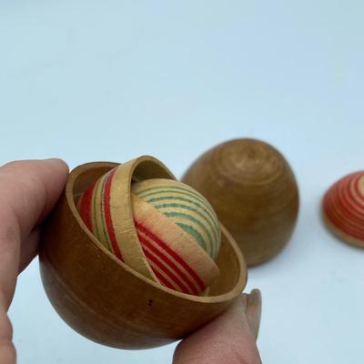 Rare Set 5 19th C Folk Art Nesting Wooden Colorful  Woodgrain & Handpainted  Darning Eggs