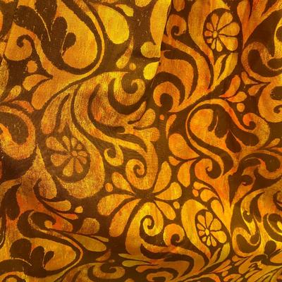 RETRO 70s Flower Power Fabric Drapes Nubby Orange and Brown