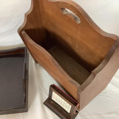 Lot. 6385. Wooden Tray, paperweight, Magazine holder, GS badges, Calendar