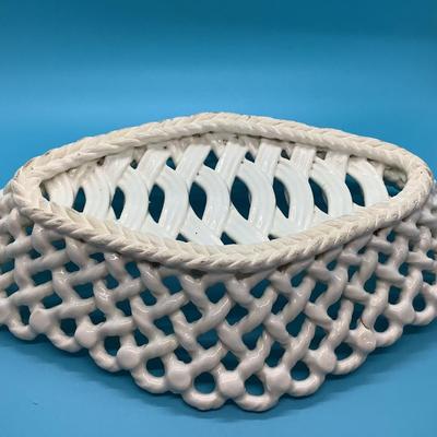 Art Deco glass bowl & woven bread basket