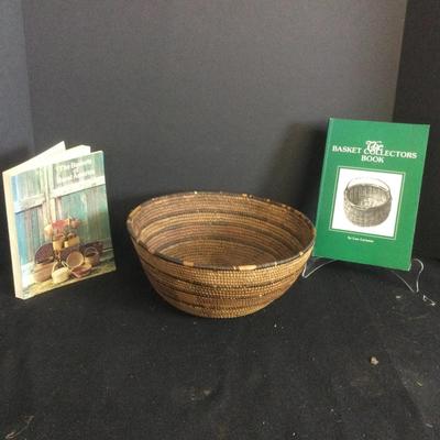 6397 Antique Basket with Two Books on Collecting Baskets