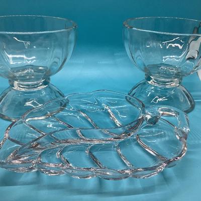 Leaf glass dish & 2 candy/nut dishes