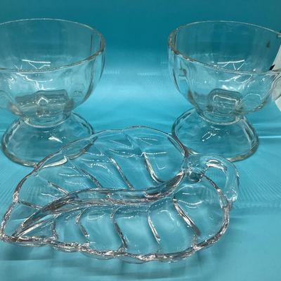 Leaf glass dish & 2 candy/nut dishes