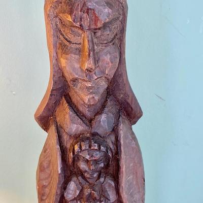 Antique Wooden Sculpture Mother and Child Statue