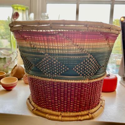 Antique Native Basket Colorful w Old Thread