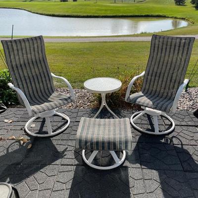 Patio chairs with table and foot rest