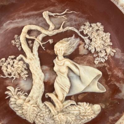 1980s Cameo Incolay stone plate  wall hanging Plate She was the Angel of Delight