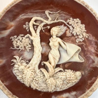 1980s Cameo Incolay stone plate  wall hanging Plate She was the Angel of Delight