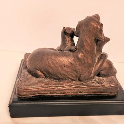 Lot #48  Contemporary Dog with Cats Sculpture on Laminated Base