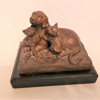 Lot #48  Contemporary Dog with Cats Sculpture on Laminated Base