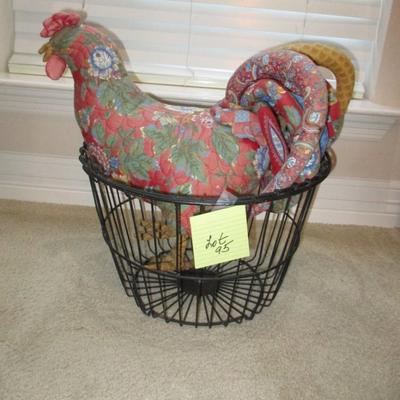 Plush Rooster and Wire Basket