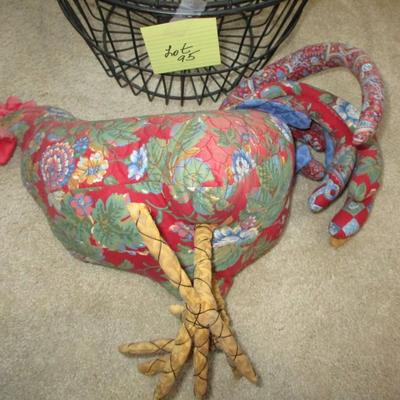 Plush Rooster and Wire Basket