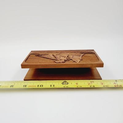 VINTAGE WALNUT SHIP NAPKIN / MAIL HOLDER
