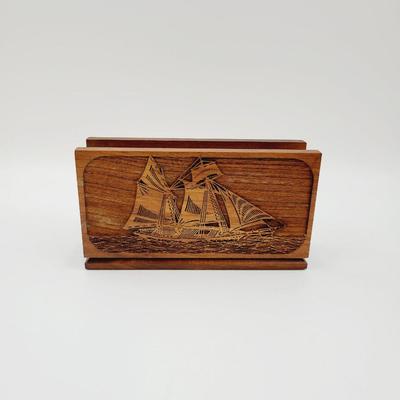 VINTAGE WALNUT SHIP NAPKIN / MAIL HOLDER