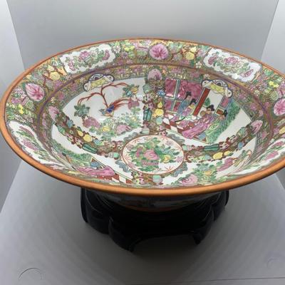 Large Asian bowl on attached stand