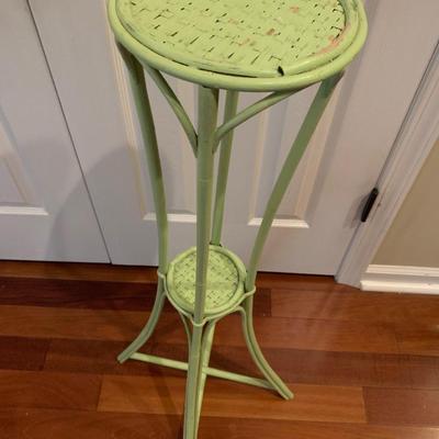 Pastel green rattan wicker plant stand