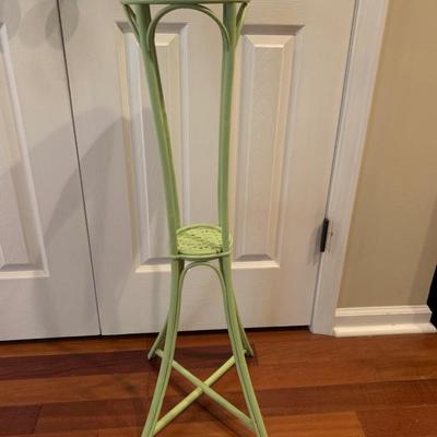 Pastel green rattan wicker plant stand