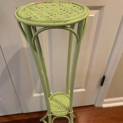 Pastel green rattan wicker plant stand