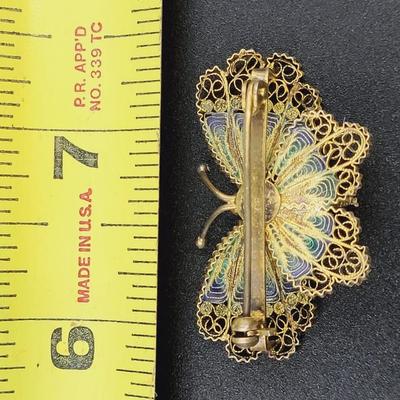 1960S BUTTERFLY 8P0 SILVER GOLD WASH BROOCH
